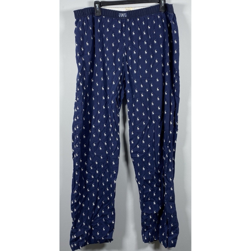 Vintage Polo Ralph Lauren Pajama Pants Mens L Blue All Over Pony Print Sleepwear